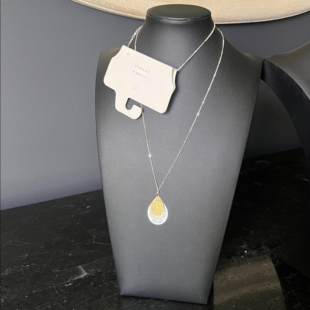 #O44.  Lauren Conrad Silver and Gold Teardrop Pendant Necklace